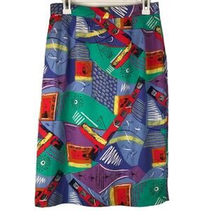 Simon Chang Pencil Skirt Retro Graphic Print Abstract Geometric Colorful Size 12